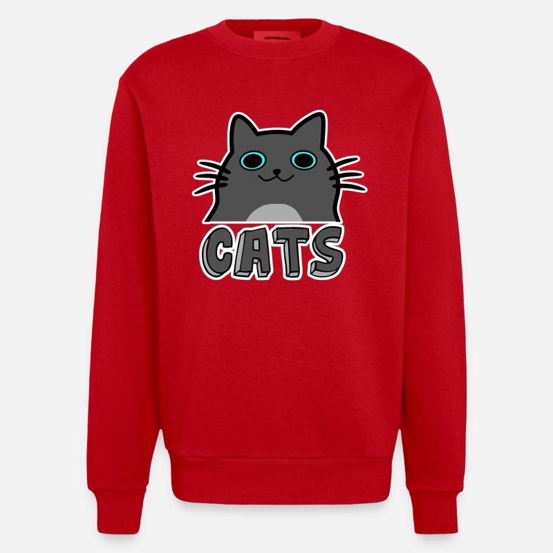 Chats de dessin animé - Sweat bio épais oversize fabriqué en UE - rouge