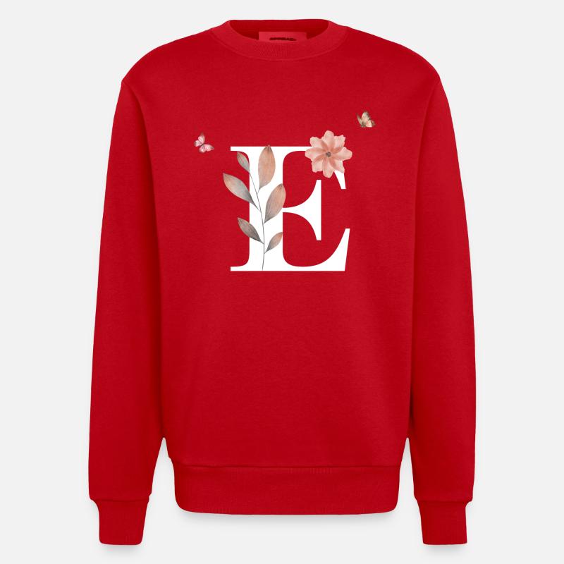 Buchstabe e Wildblumen Aquarelle - Heavyweight Oversized Organic Crew Neck Made in EU - Rot