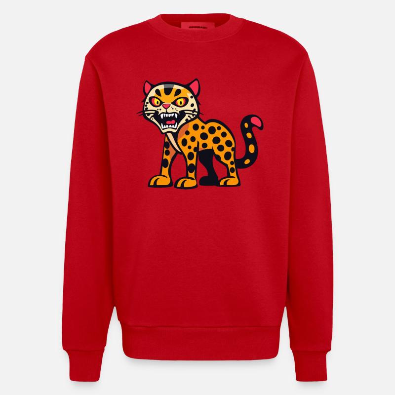 Léopard Halloween Bande dessinée drôle - Sweat bio épais oversize fabriqué en UE - rouge