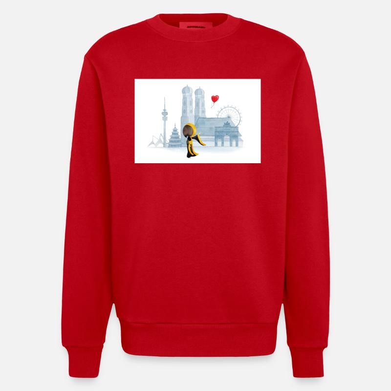 Münchner Kindl mit München Skyline - Heavyweight Oversized Organic Crew Neck Made in EU - Rot