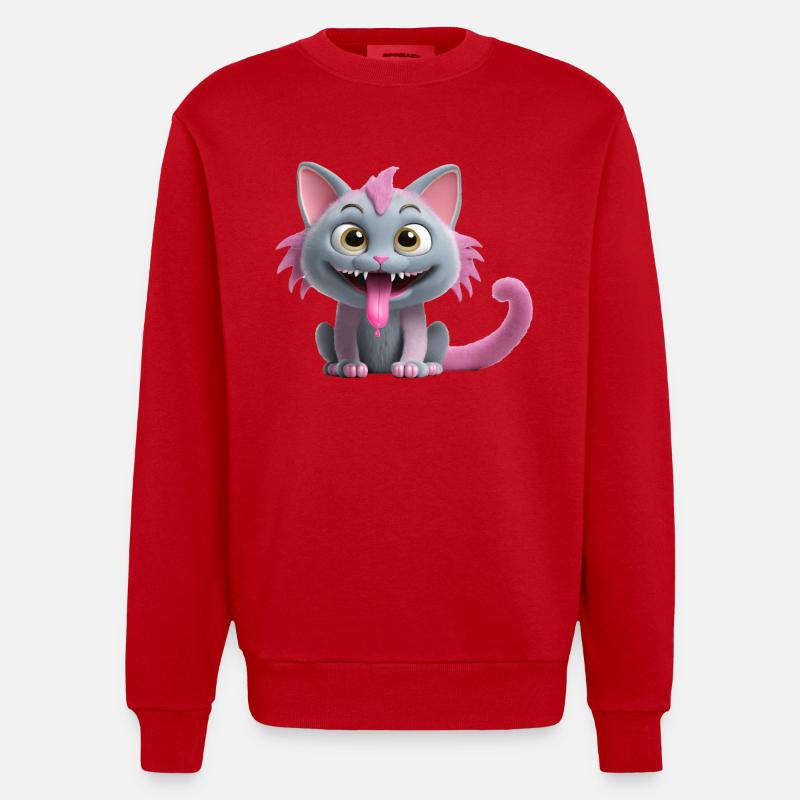 Chat monstre effrayant et mignon - Sweat bio épais oversize fabriqué en UE - rouge