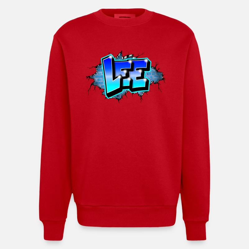 Graffiti LEE Blue Brick Risse - Heavyweight Oversized Organic Crew Neck Made in EU - Rot