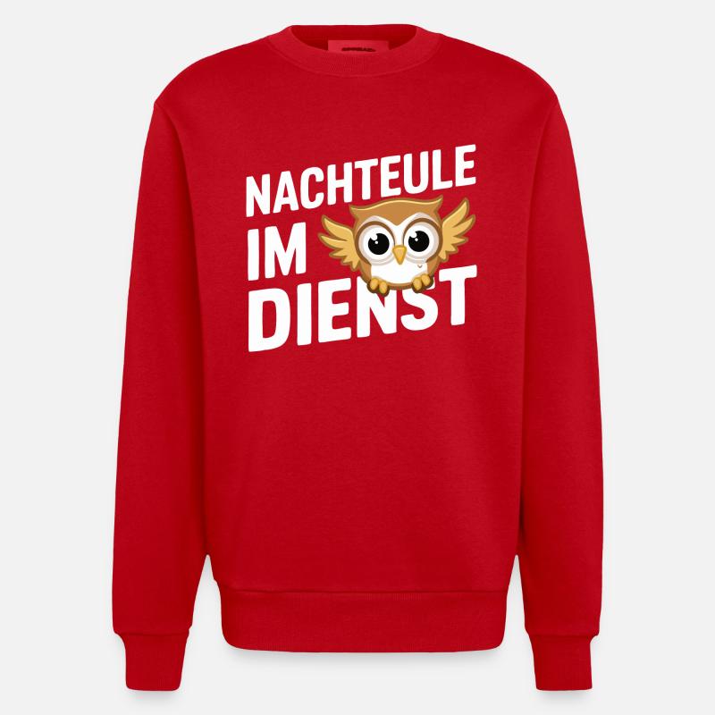 Nachteule Eule Eulen Vogel - Heavyweight Oversized Organic Crew Neck Made in EU - Rot