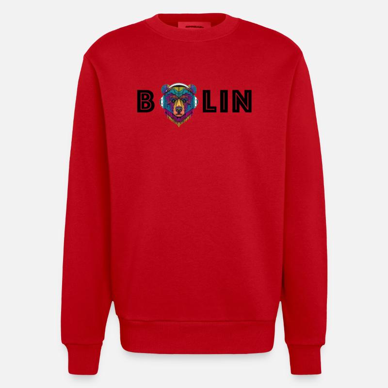 Berlin Bär mit Kopfhörer - Heavyweight Oversized Organic Crew Neck Made in EU - Rot
