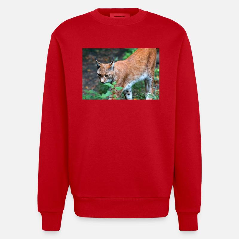 Eurasischer Luchs oder Nördlicher Luchs - Heavyweight Oversized Organic Crew Neck Made in EU - Rot