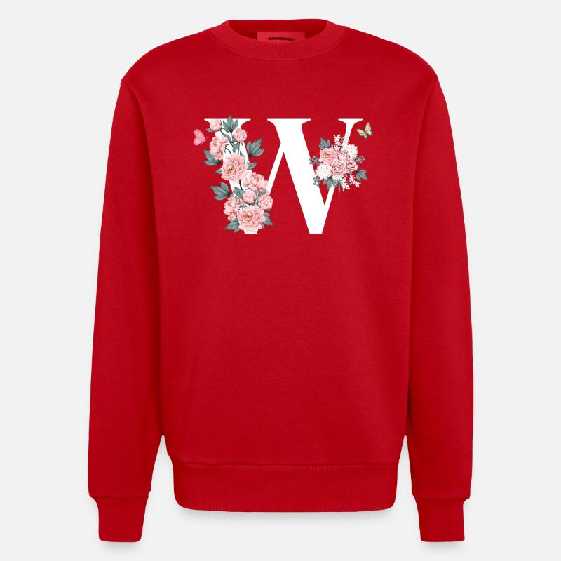 Lettre w fleurs rose - Sweat bio épais oversize fabriqué en UE - rouge