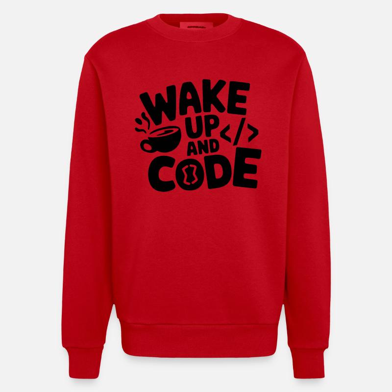 Wake Up and Code - Heavyweight Oversized Organic Crew Neck Made in EU - red