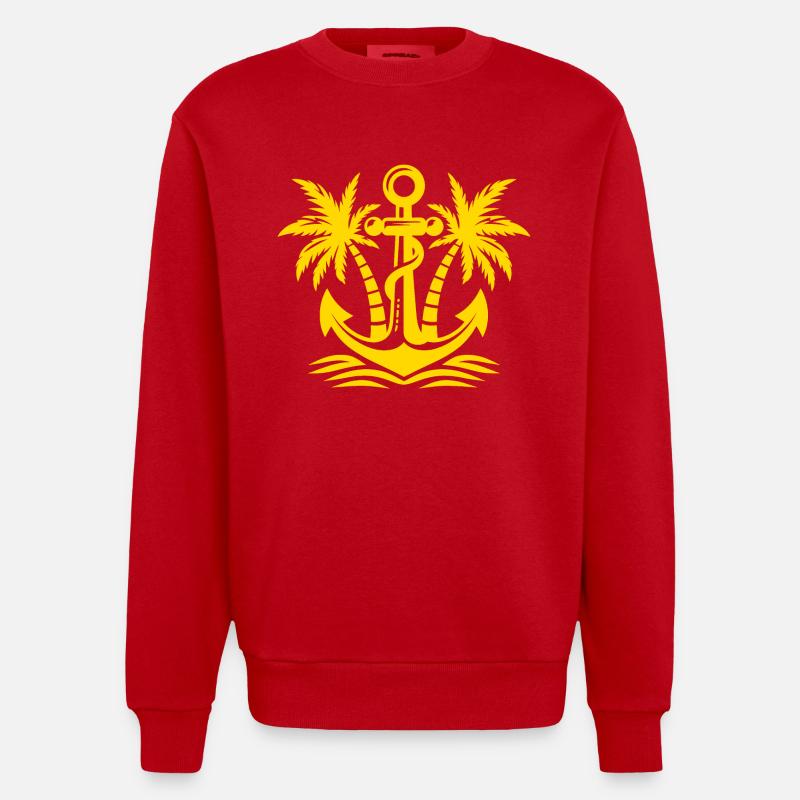 Ancre avec logo palmier - Sweat bio épais oversize fabriqué en UE - rouge