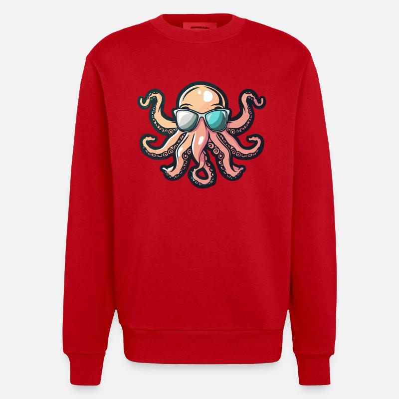 Octopus Comic Cool - Heavyweight Oversized Organic Crew Neck Made in EU - red