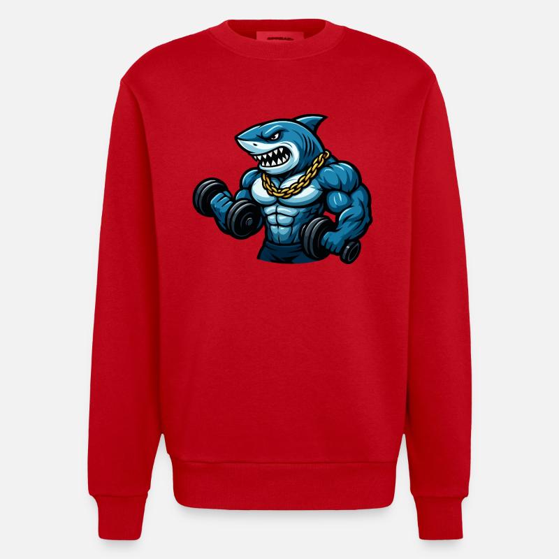 requin bodybuilder bande dessinée - Sweat bio épais oversize fabriqué en UE - rouge