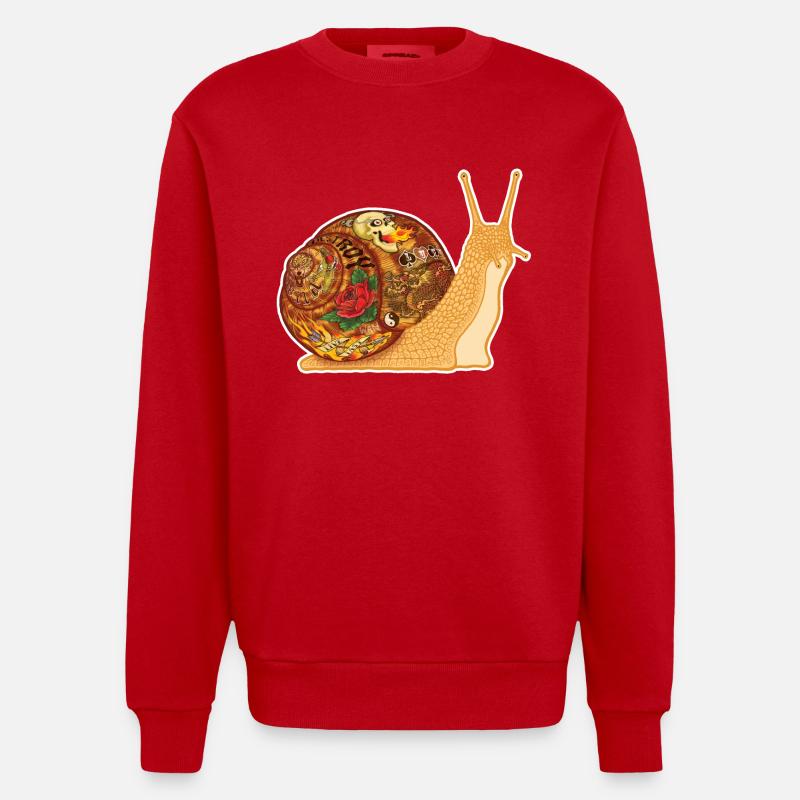 Snail Tattoo - white contour - Sweat bio épais oversize fabriqué en UE - rouge