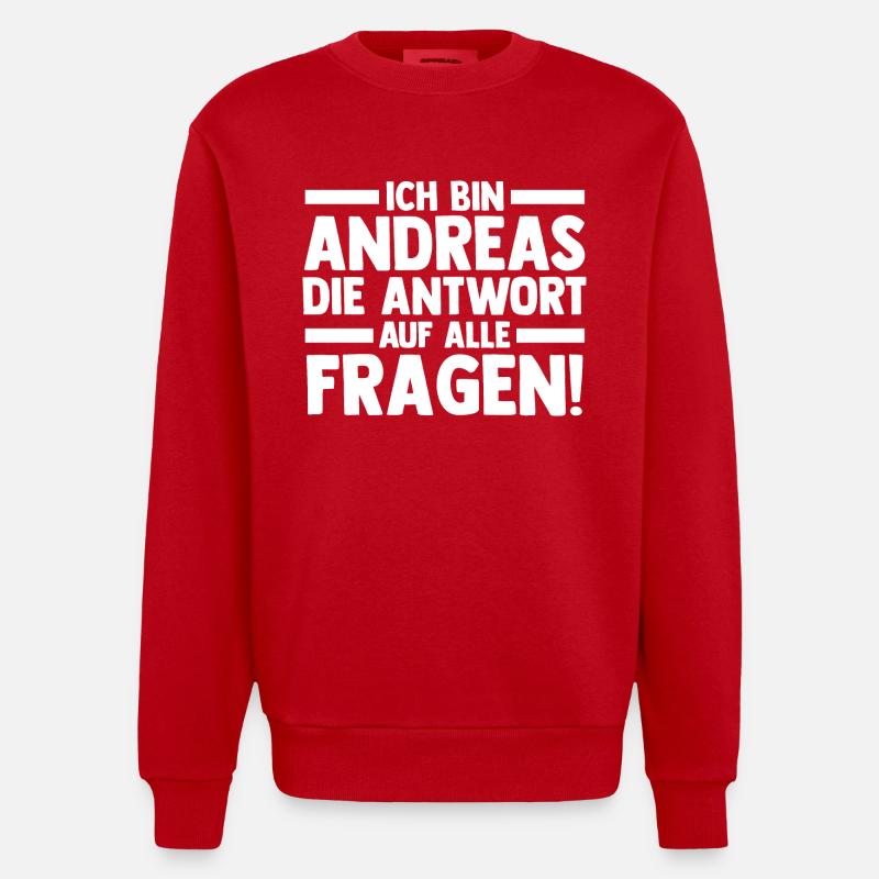 First name Andreas - Heavyweight Oversized Organic Crew Neck Made in EU - red