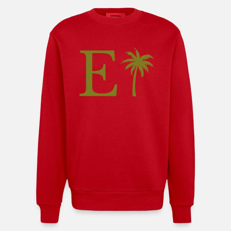 Lettre e vert Palm - Sweat bio épais oversize fabriqué en UE - rouge