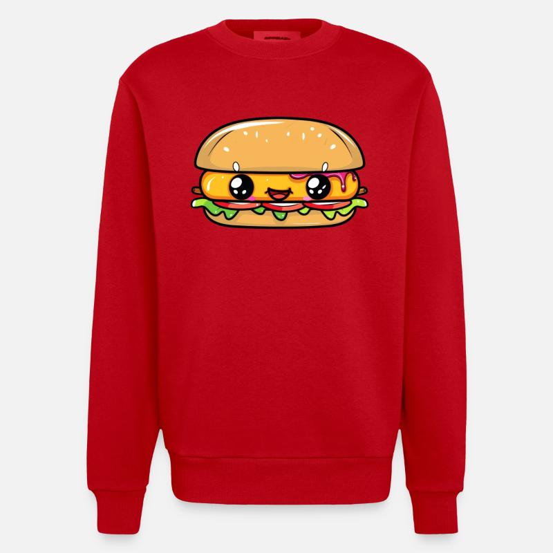 Burger mit Gesicht - Heavyweight Oversized Organic Crew Neck Made in EU - Rot
