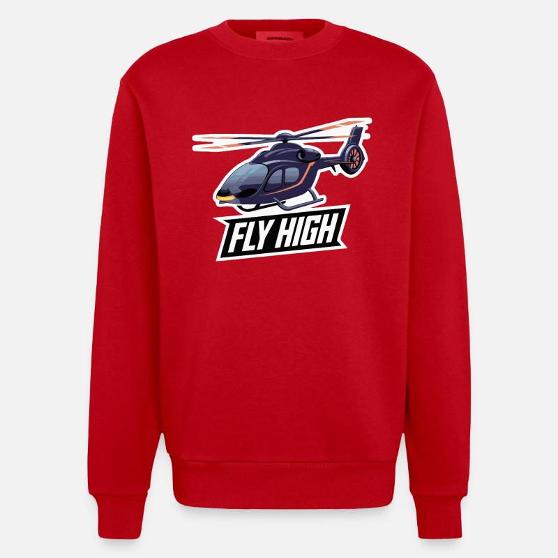 HÉLICOPTÈRE, VOLEZ HAUT - Sweat bio épais oversize fabriqué en UE - rouge