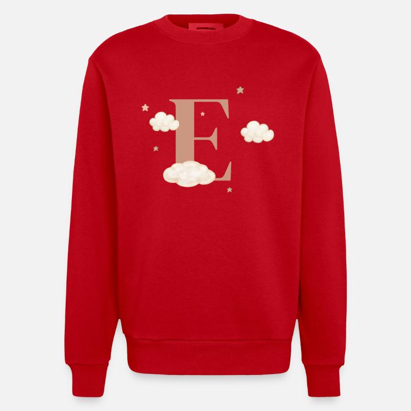 Lettre e nuages étoiles - Sweat bio épais oversize fabriqué en UE - rouge