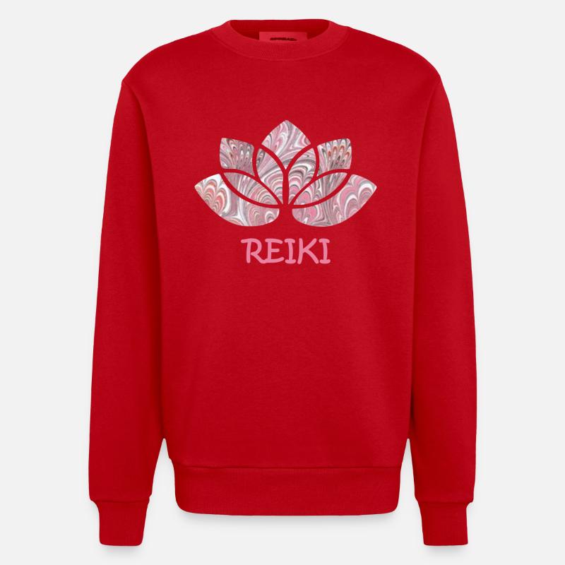 reiki avec lotus e 65 - Sweat bio épais oversize fabriqué en UE - rouge