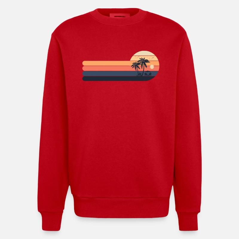 Palmiers rétro coucher de soleil - Sweat bio épais oversize fabriqué en UE - rouge