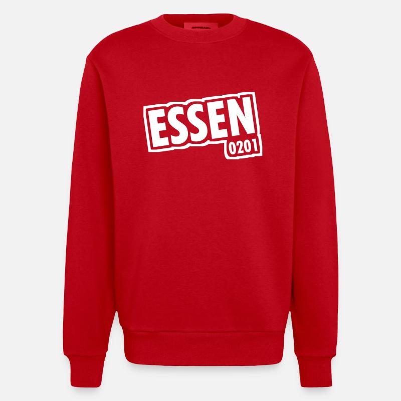 Essen - 0201 - Area Code - Slogan - Heavyweight Oversized Organic Crew Neck Made in EU - red