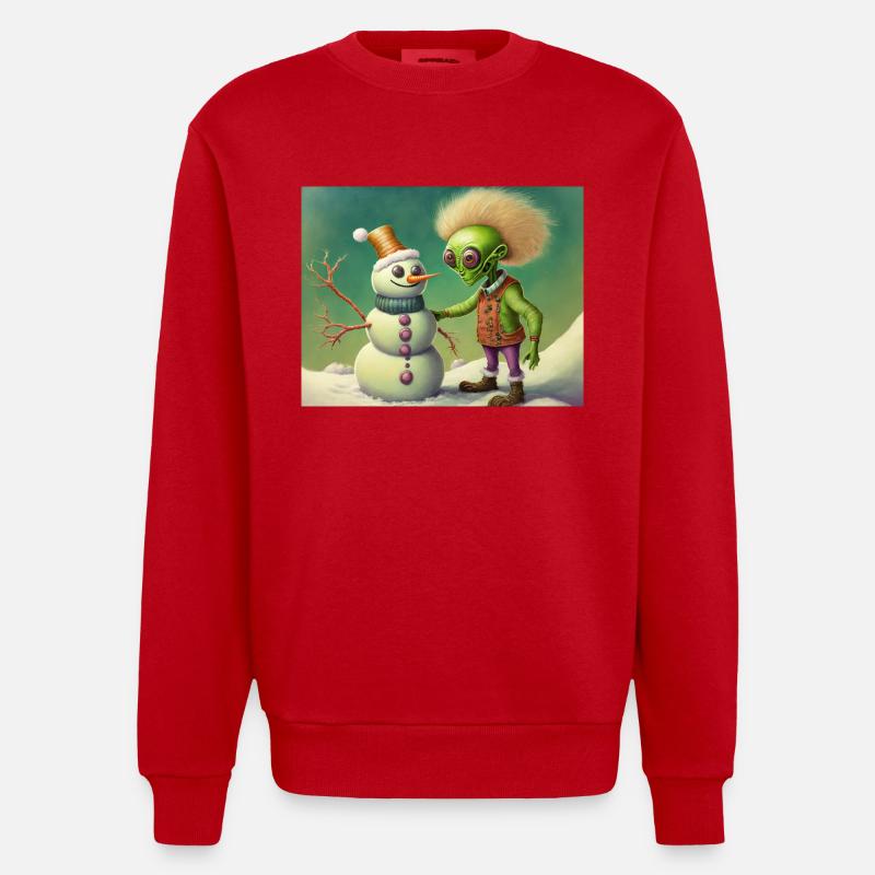 Alien baut einen Schneemann - Heavyweight Oversized Organic Crew Neck Made in EU - Rot