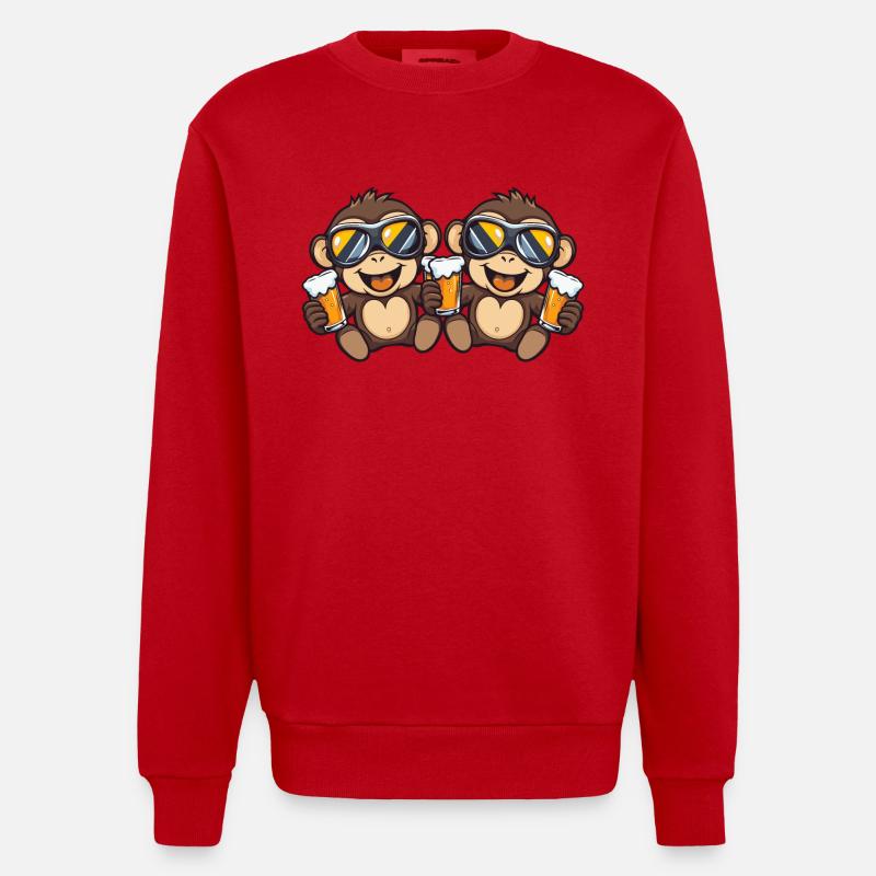 Bière Monkey Ski Team - Sweat bio épais oversize fabriqué en UE - rouge