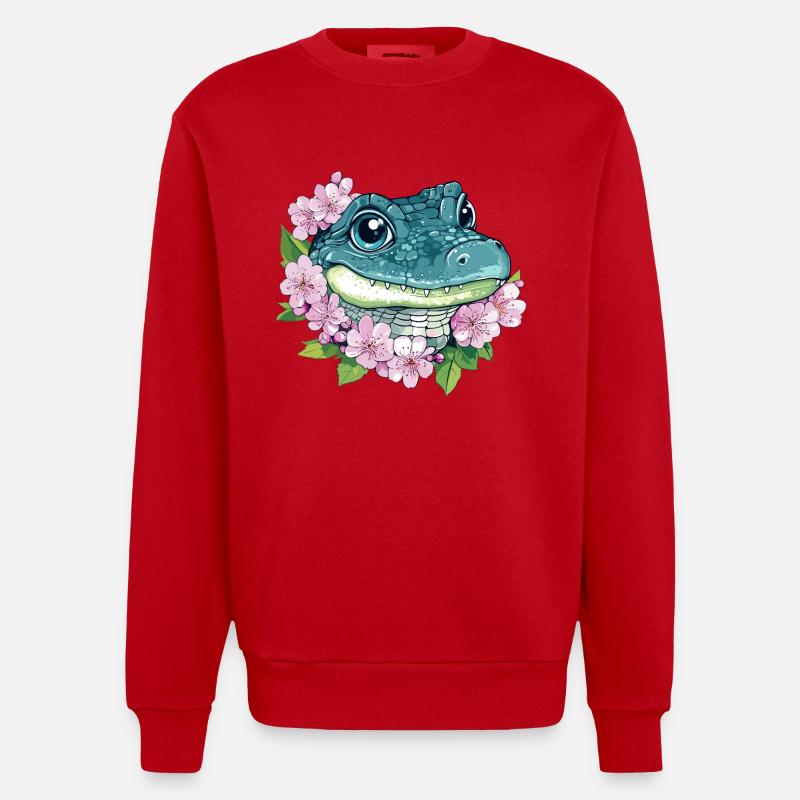 Fleur de cerisier crocodile - Sweat bio épais oversize fabriqué en UE - rouge