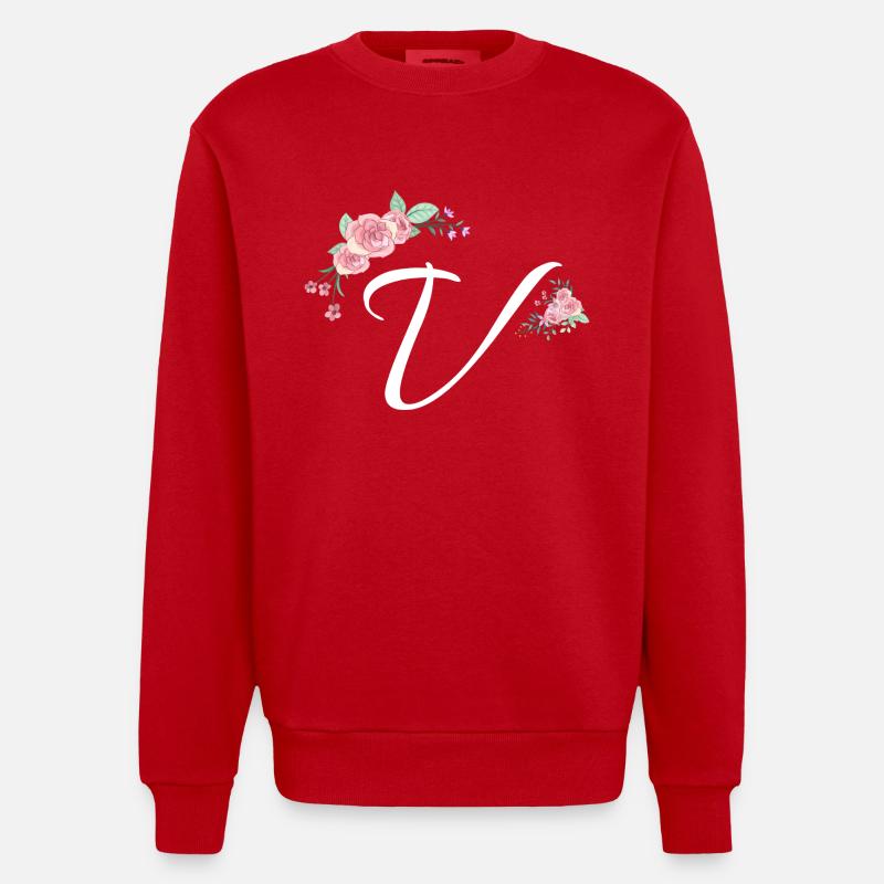 Lettre v fleurs - Sweat bio épais oversize fabriqué en UE - rouge