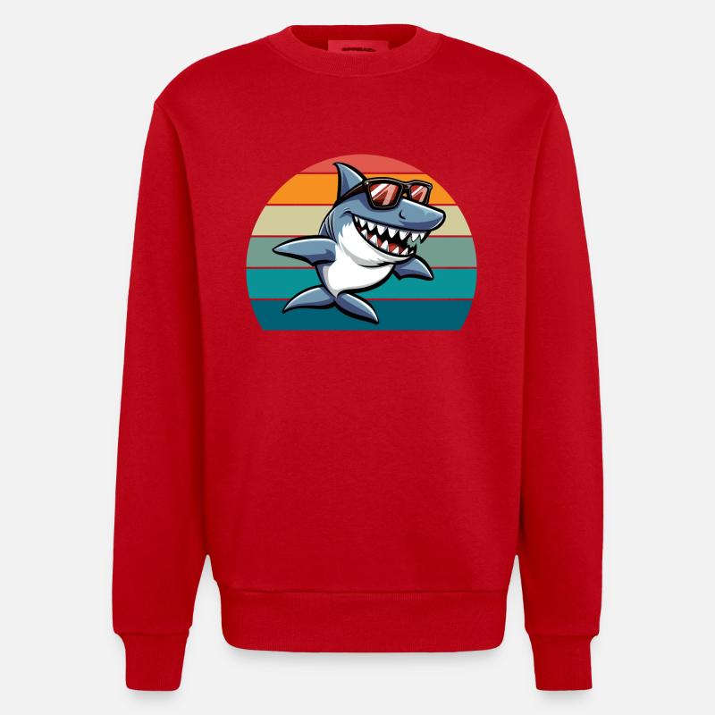 requin rétro drôle plage d’été - Sweat bio épais oversize fabriqué en UE - rouge