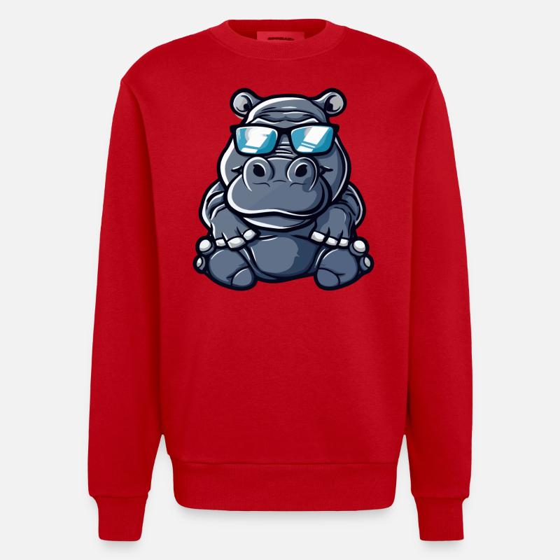 Nilpferd Cool Comic - Heavyweight Oversized Organic Crew Neck Made in EU - Rot