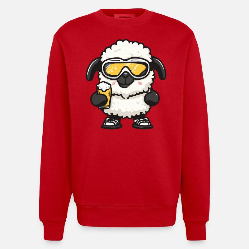 Sheep Après Ski Beer Comic - Heavyweight Oversized Organic Crew Neck Made in EU - red