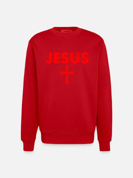 Jesus Cross - Heavyweight Oversized Organic Crew Neck Made in EU - red