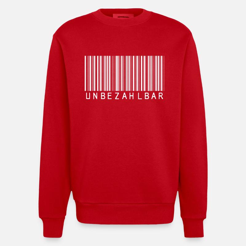 Code-barres PRICELESS blanc - Sweat bio épais oversize fabriqué en UE - rouge