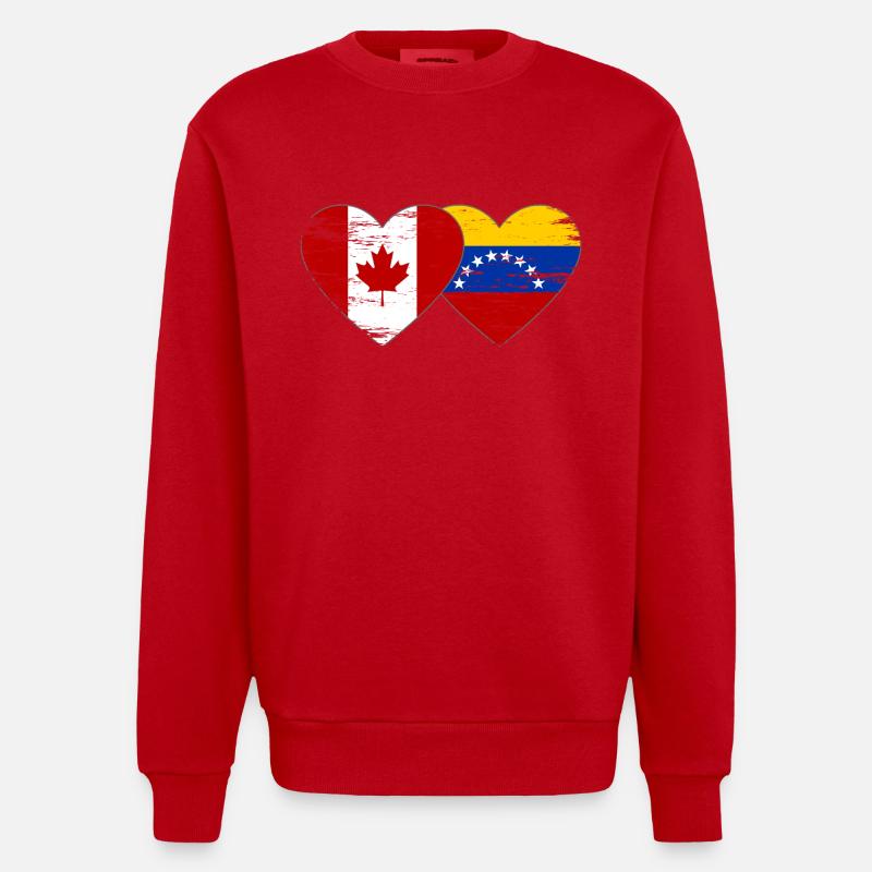 Drapeau Canada Venezuela coeur utilisé - Sweat bio épais oversize fabriqué en UE - rouge