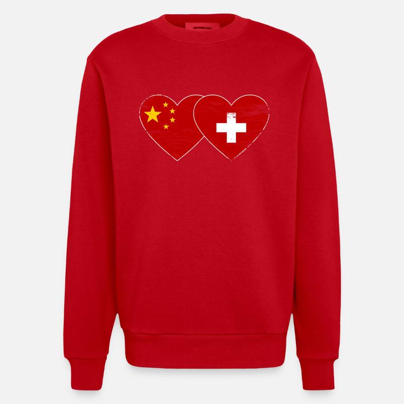 Chine Suisse Drapeau Coeur Utilisé - Sweat bio épais oversize fabriqué en UE - rouge