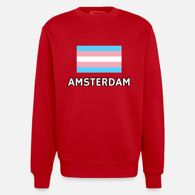 Trans Pride Flagge Amsterdam - Heavyweight Oversized Organic Crew Neck Made in EU - Rot