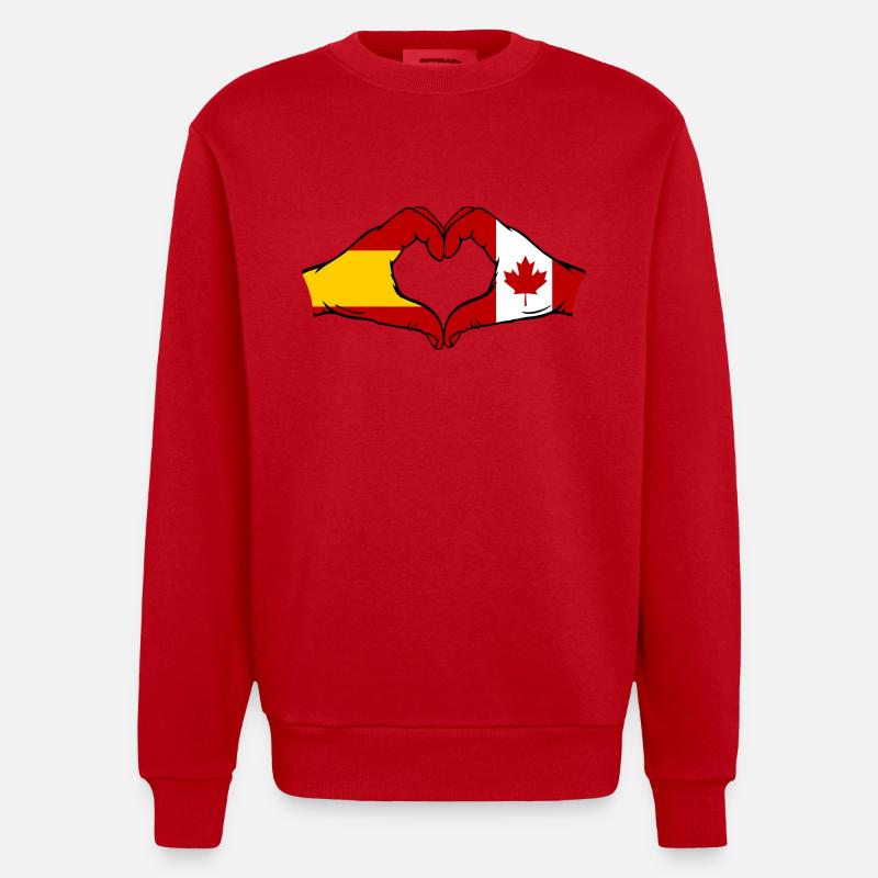 Espagne Canada Drapeau Mains Coeur - Sweat bio épais oversize fabriqué en UE - rouge