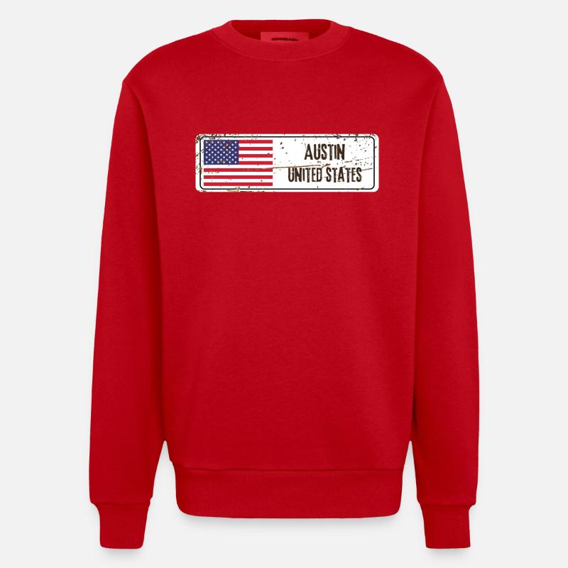 Austin Drapeau des États-Unis - Sweat bio épais oversize fabriqué en UE - rouge