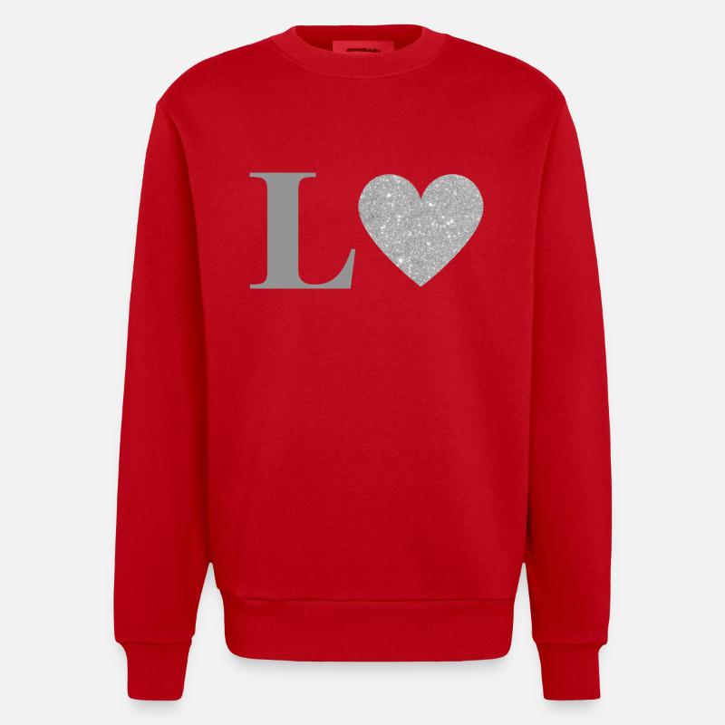 Buchstabe l silbernes Herz - Heavyweight Oversized Organic Crew Neck Made in EU - Rot