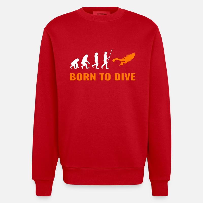 Tauchen Evolution Taucher Scuba Spruch - Heavyweight Oversized Organic Crew Neck Made in EU - Rot