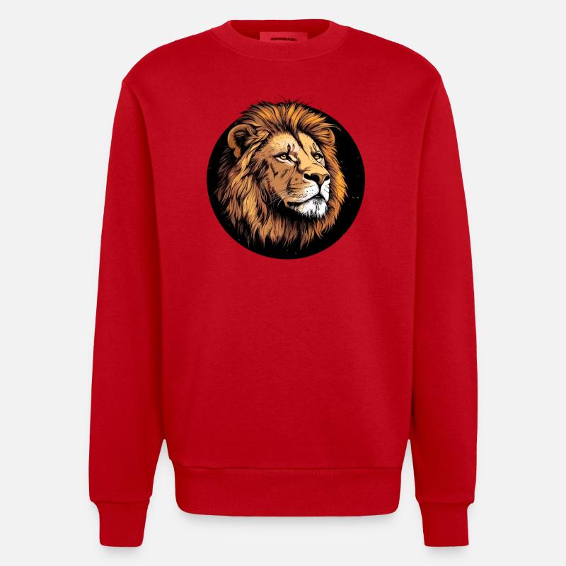 Tête de lion majestueuse - Sweat bio épais oversize fabriqué en UE - rouge