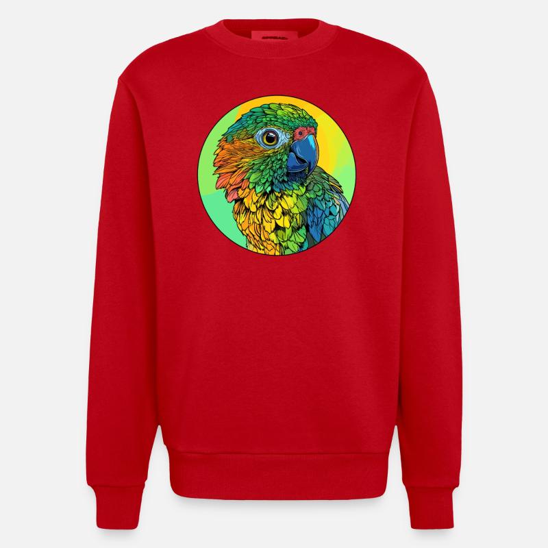 Bunter Papageienkopf - Heavyweight Oversized Organic Crew Neck Made in EU - Rot