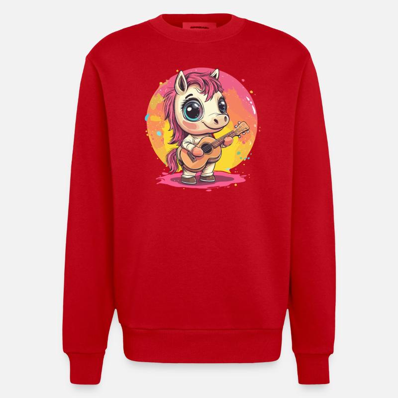 Pony mit Gitarre - Heavyweight Oversized Organic Crew Neck Made in EU - Rot