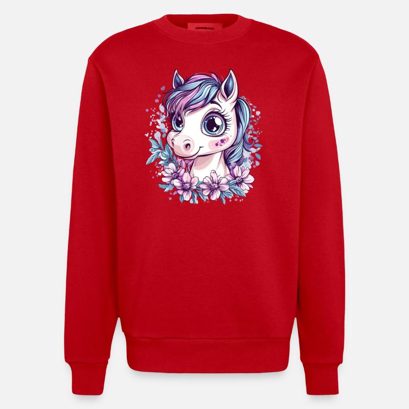 Frange avec des fleurs - Sweat bio épais oversize fabriqué en UE - rouge