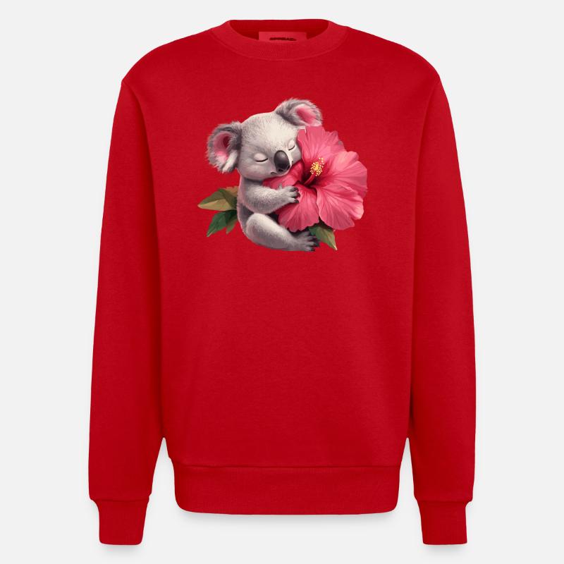 Koala mit Riesenblume - Heavyweight Oversized Organic Crew Neck Made in EU - Rot