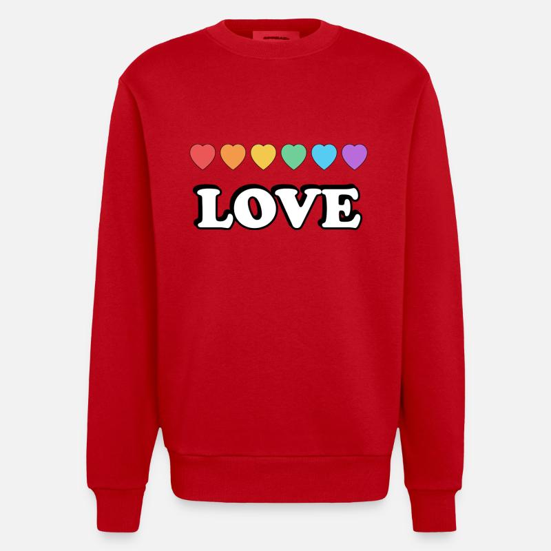 Love Rainbow Hearts - Heavyweight Oversized Organic Crew Neck Made in EU - red