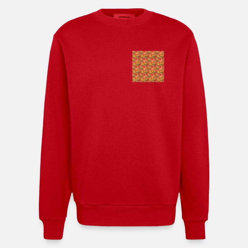 Frucht Zitronen Orangen Muster - Heavyweight Oversized Organic Crew Neck Made in EU - Rot