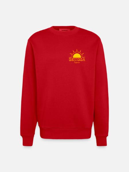 Benissa Espana Sunrise Design - Heavyweight Oversized Organic Crew Neck Made in EU - red