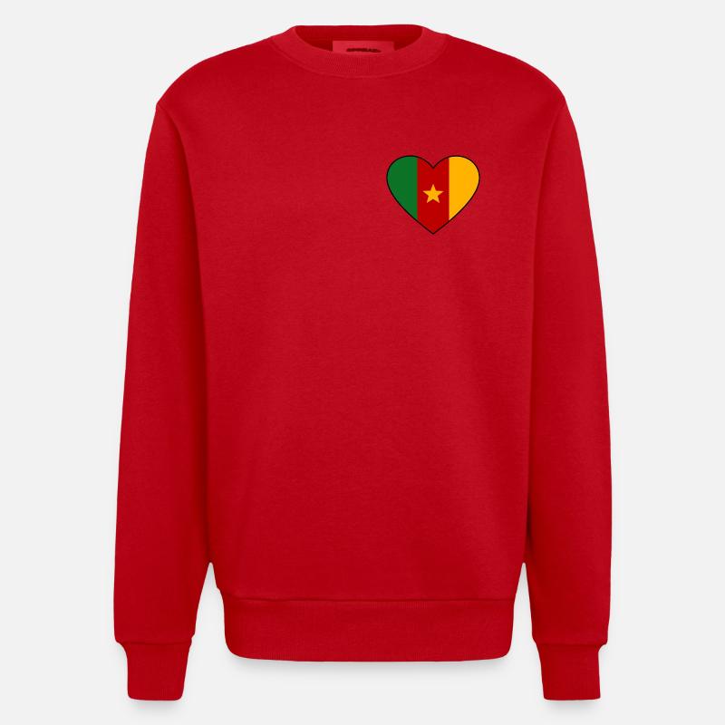 Cœur du drapeau du Cameroun - Sweat bio épais oversize fabriqué en UE - rouge