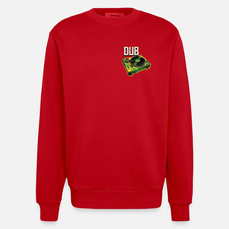 Dub Reggae Turntable - Heavyweight Oversized Organic Crew Neck Made in EU - red