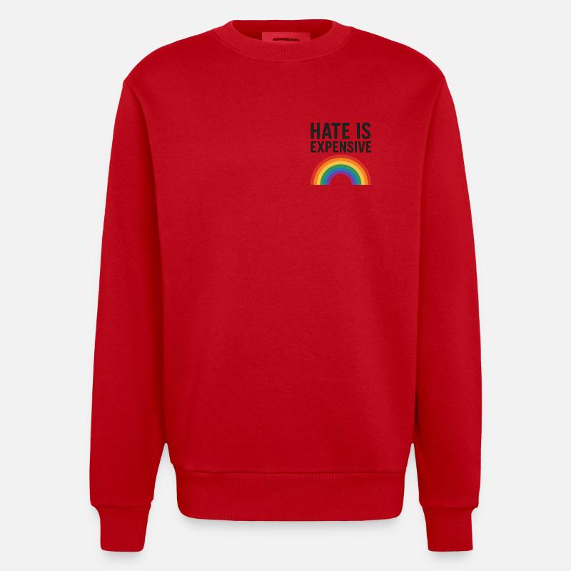 Hate Is Expensive Rainbow - Heavyweight Oversized Organic Crew Neck Made in EU - red